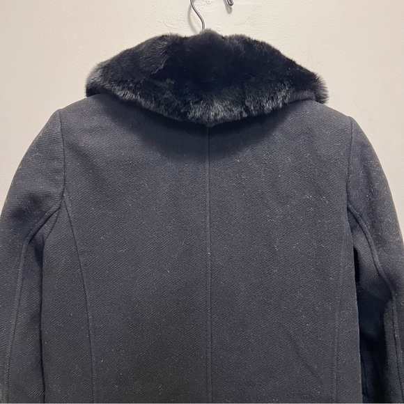 Vince Genuine Rabbit Fur Collar Lamb Leather Asymmetrical Wool Black Coat XS - Picture 9 of 16